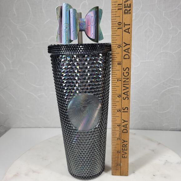 Starbucks Black Iridescent Studded Tumbler‎ Venti 24oz Gray Straw Fall 2020 - Picture 12 of 15